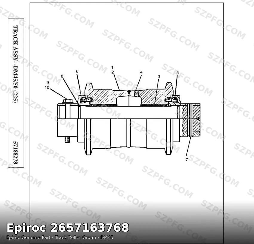 Схема опорного катка гусеницы в сборе Epiroc DM45/DM50, номер 2657163768 (TRACK ASSY DM45/50)