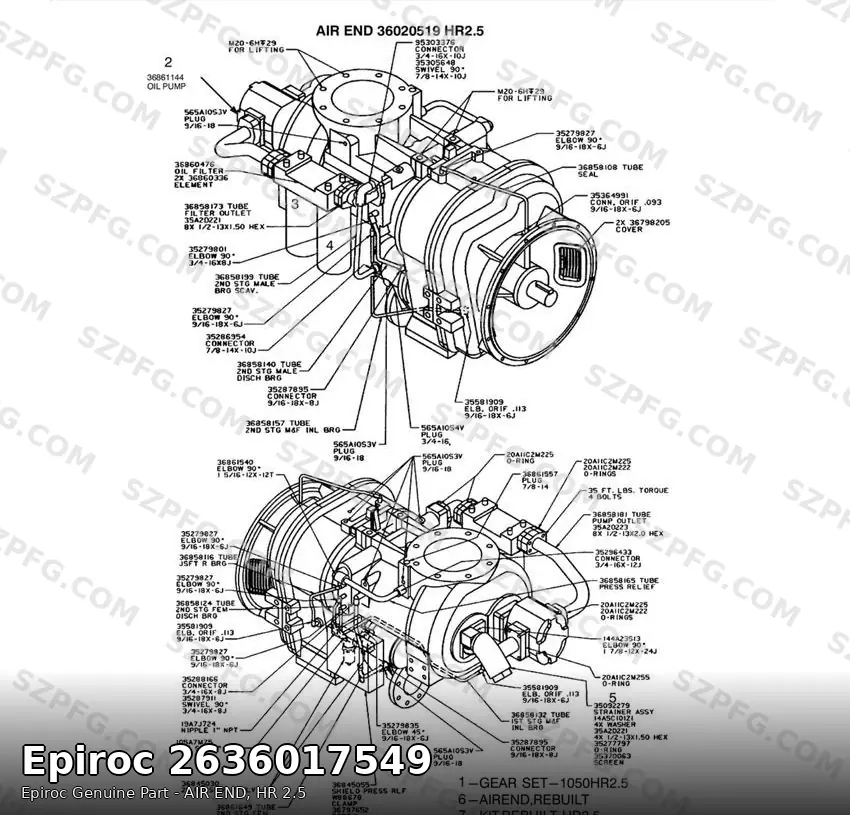 Винтовой блок компрессора HR 2.5 Epiroc 2636017549 — схема узла