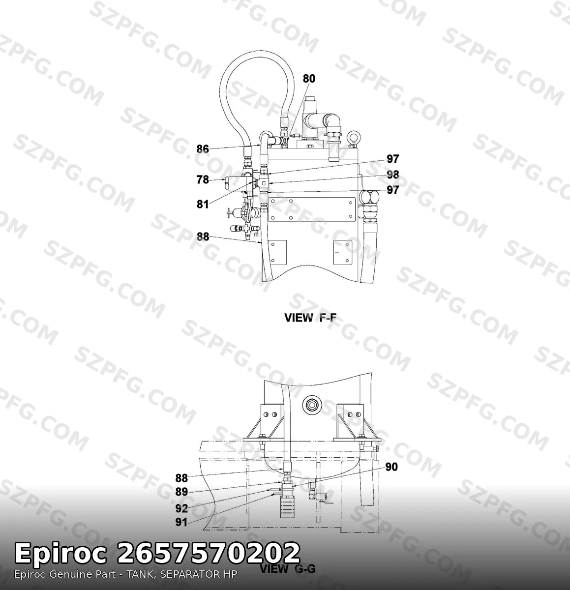 Сепараторный бак высокого давления 2657570202 буровой установки Epiroc, виды F-F и G-G