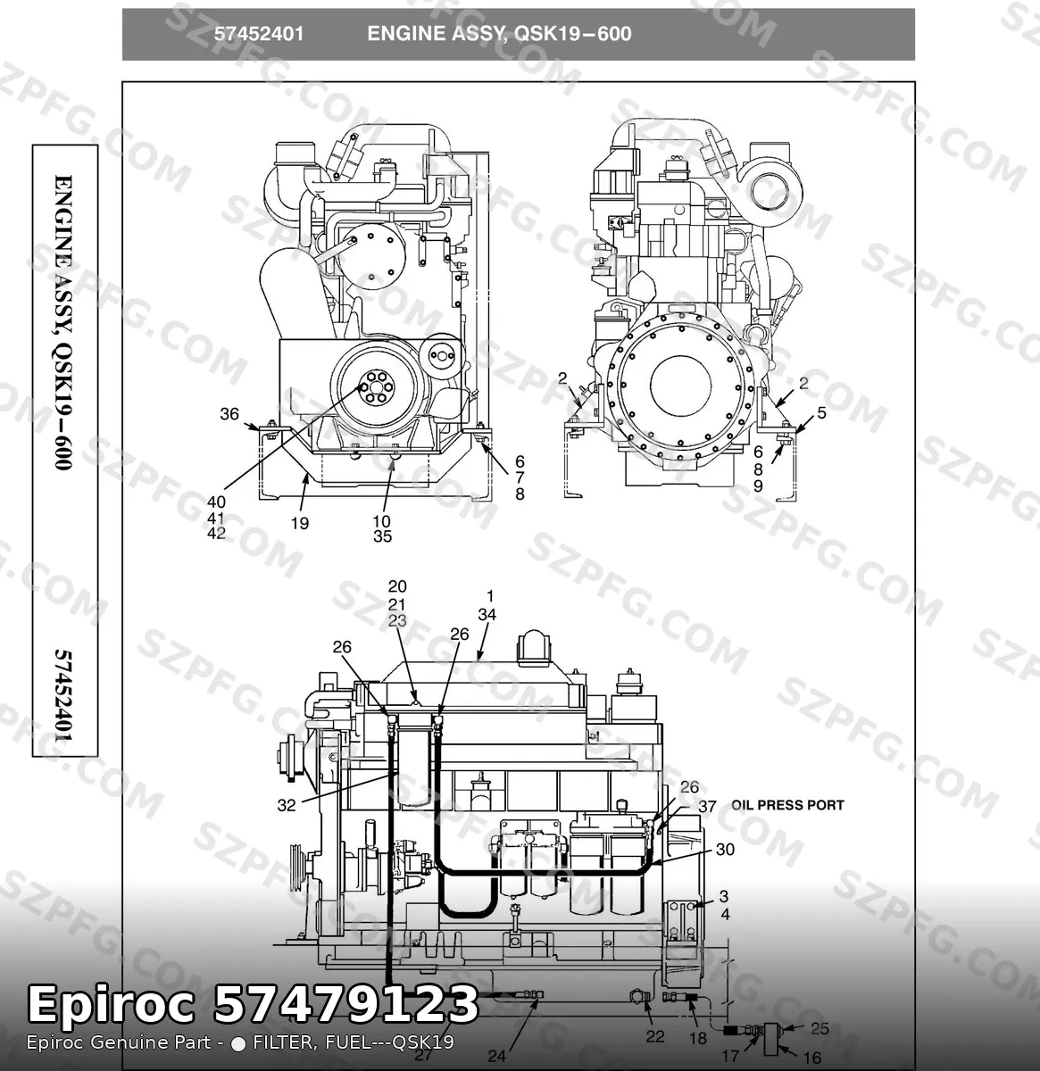 Epiroc ENGINE ASSY QSK19-600 57452401 — топливный фильтр 57479123